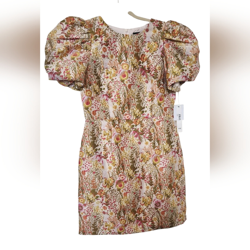 NWT Clover And Slone Pink And Green Puff Sleeve Dress Floral Dress Size 8